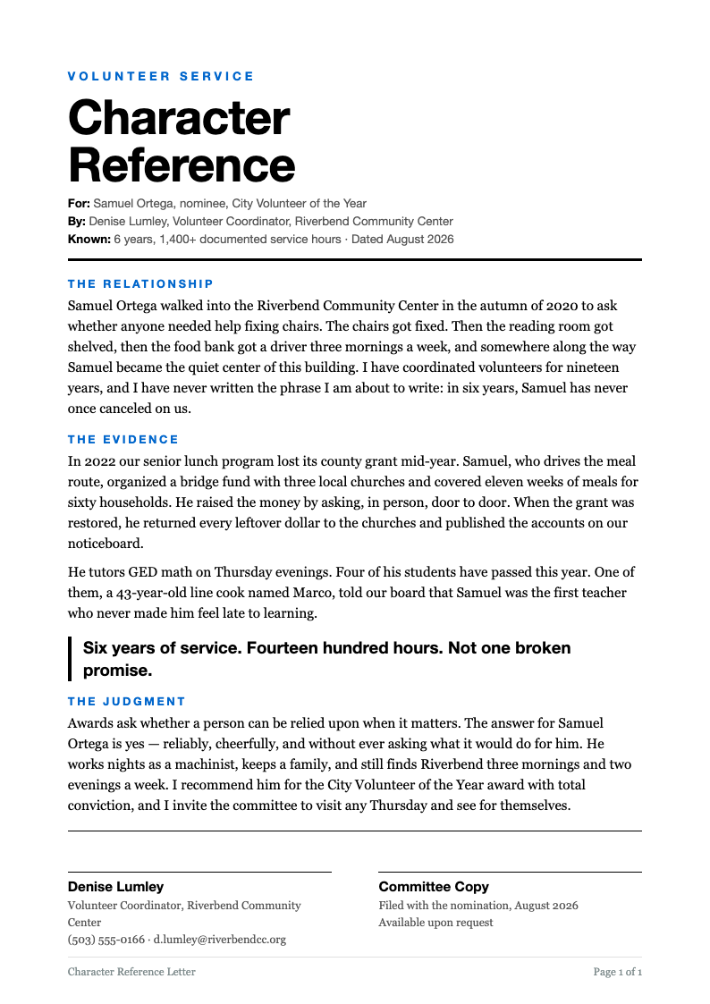 Typographic only character reference letter
